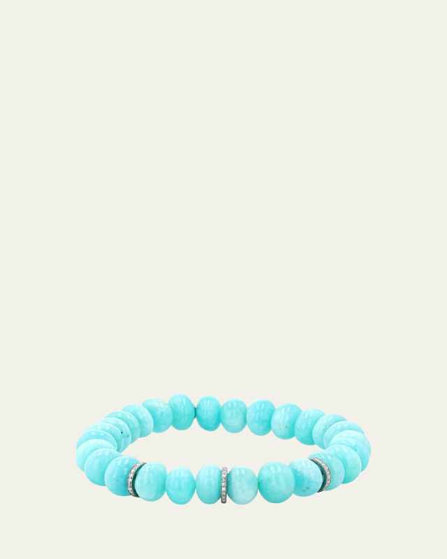 Amazonite 10mm Bead Bracelet with 3 Pave Diamond Rondelles
